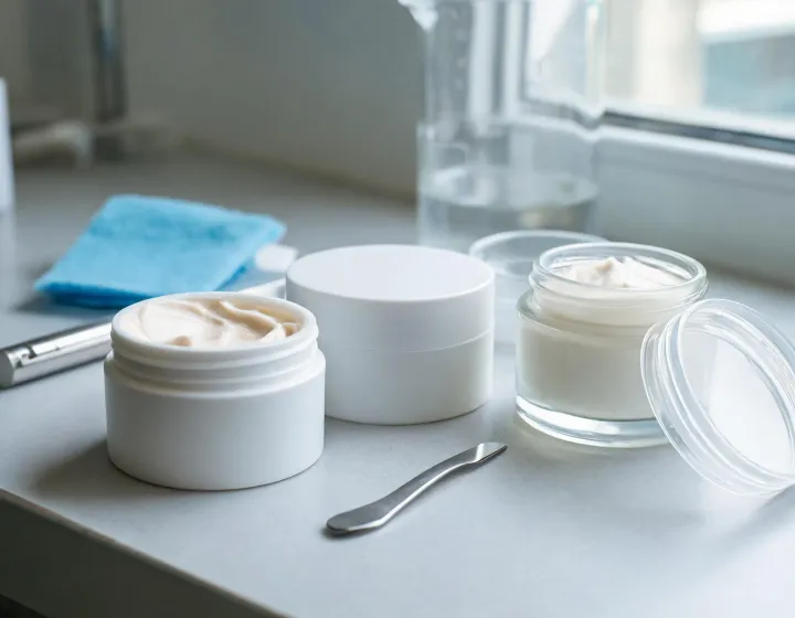 retinol neck cream on a cosmetics bench, illustration only